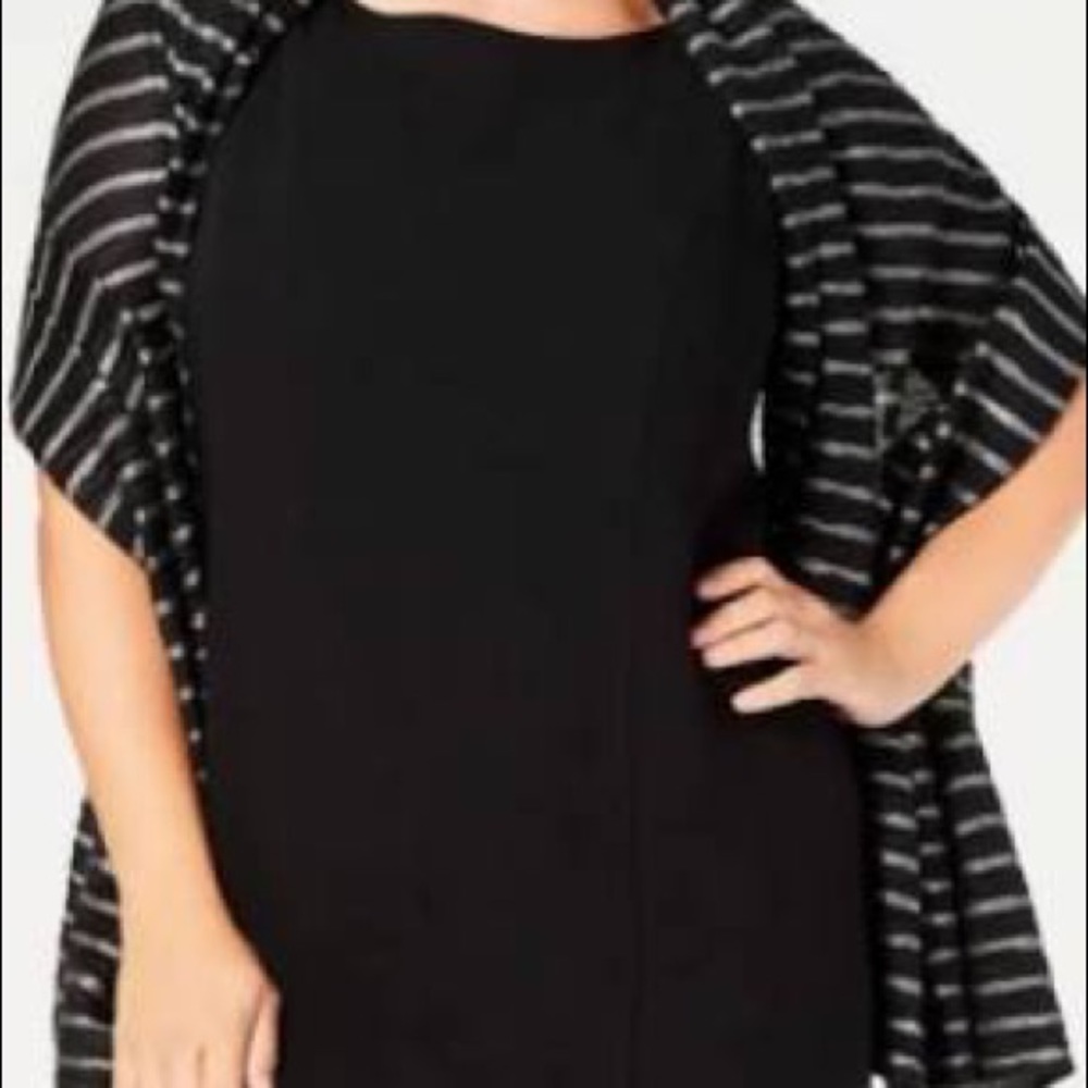 CALVIN KLEIN Scarf Wrap Black Silver Metallic Glitter Stripe Pleats NWT